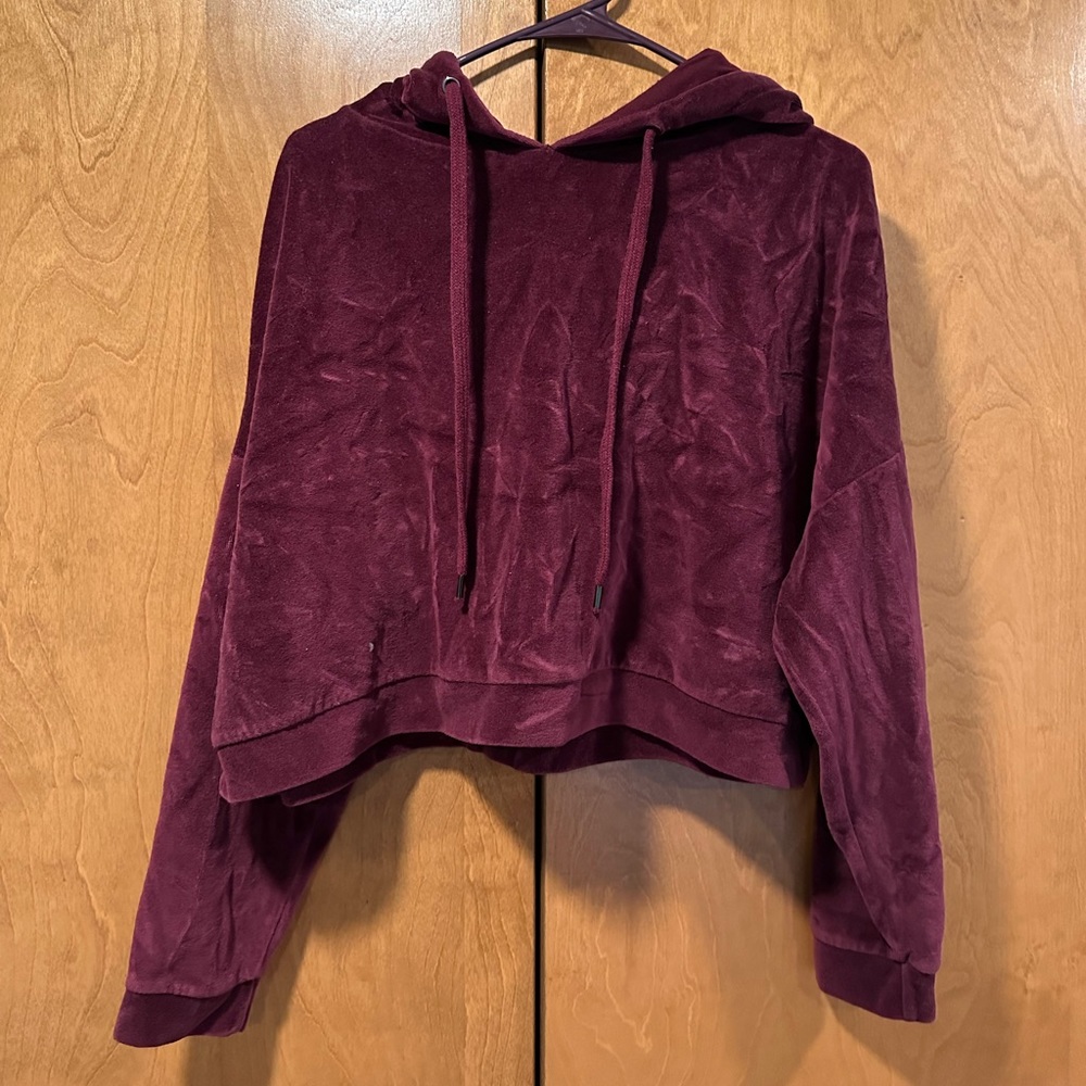 Purple Velvet Cropped Hoodie